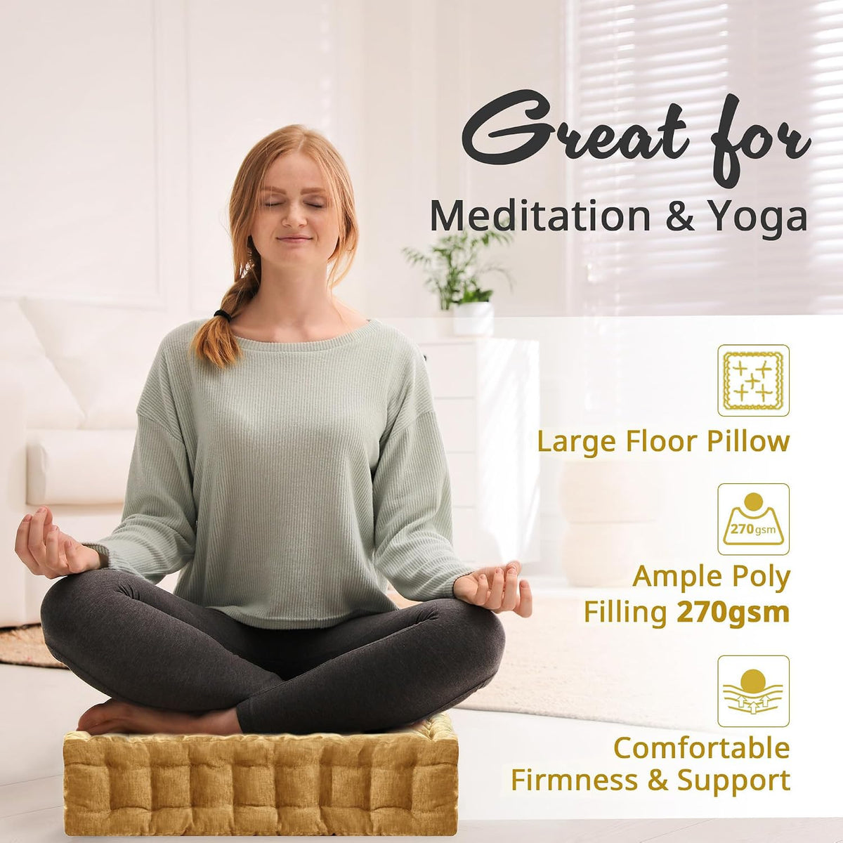 Intelligent Design Floor Pillow, Cushion for Meditation, 24x24 Yellow