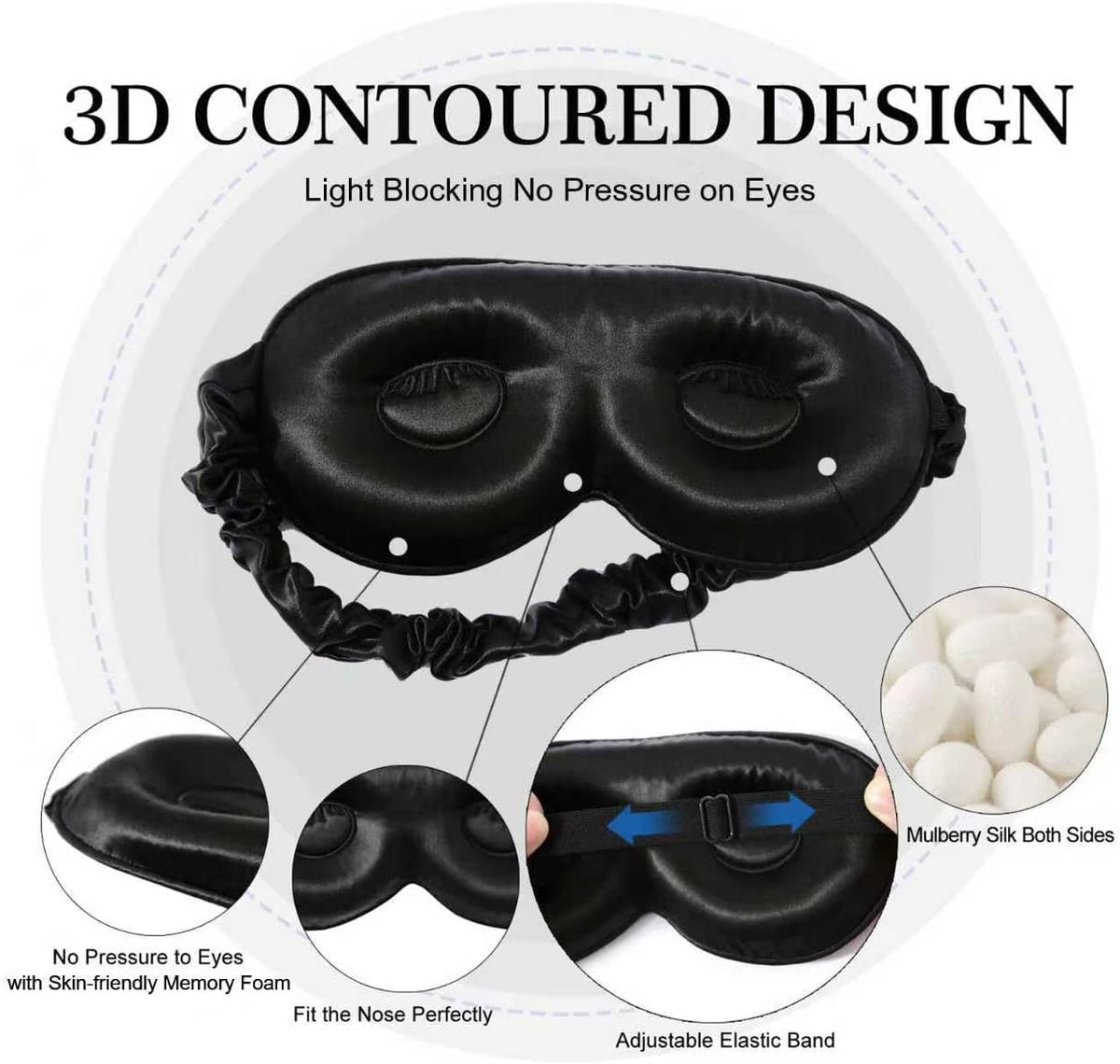 Adjustable 22 Momme 100% Pure Mulberry Silk Sleep Mask