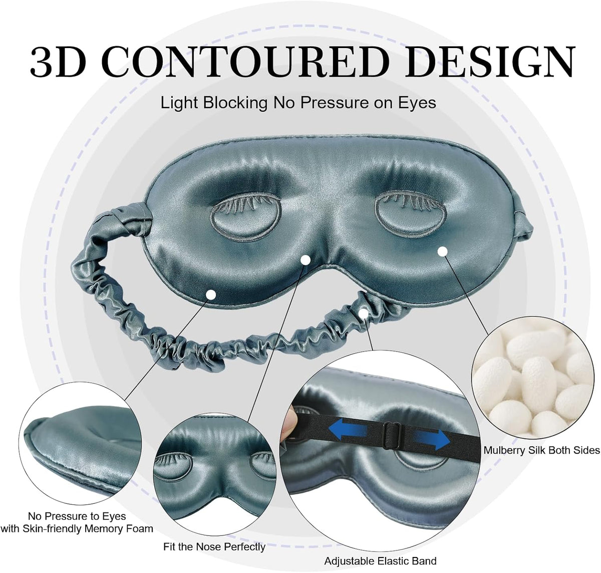 Adjustable 22 Momme 100% Pure Mulberry Silk Sleep Mask