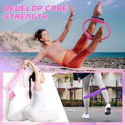 Home Pilates Essentials Kit for Women 30 Pcs Pilates Ring and Ball Equipment Set with Yoga Ball Stretching Strap 8 Shape Resistance Bands Non Slip Sock Wristbands Gym Bags Exercise