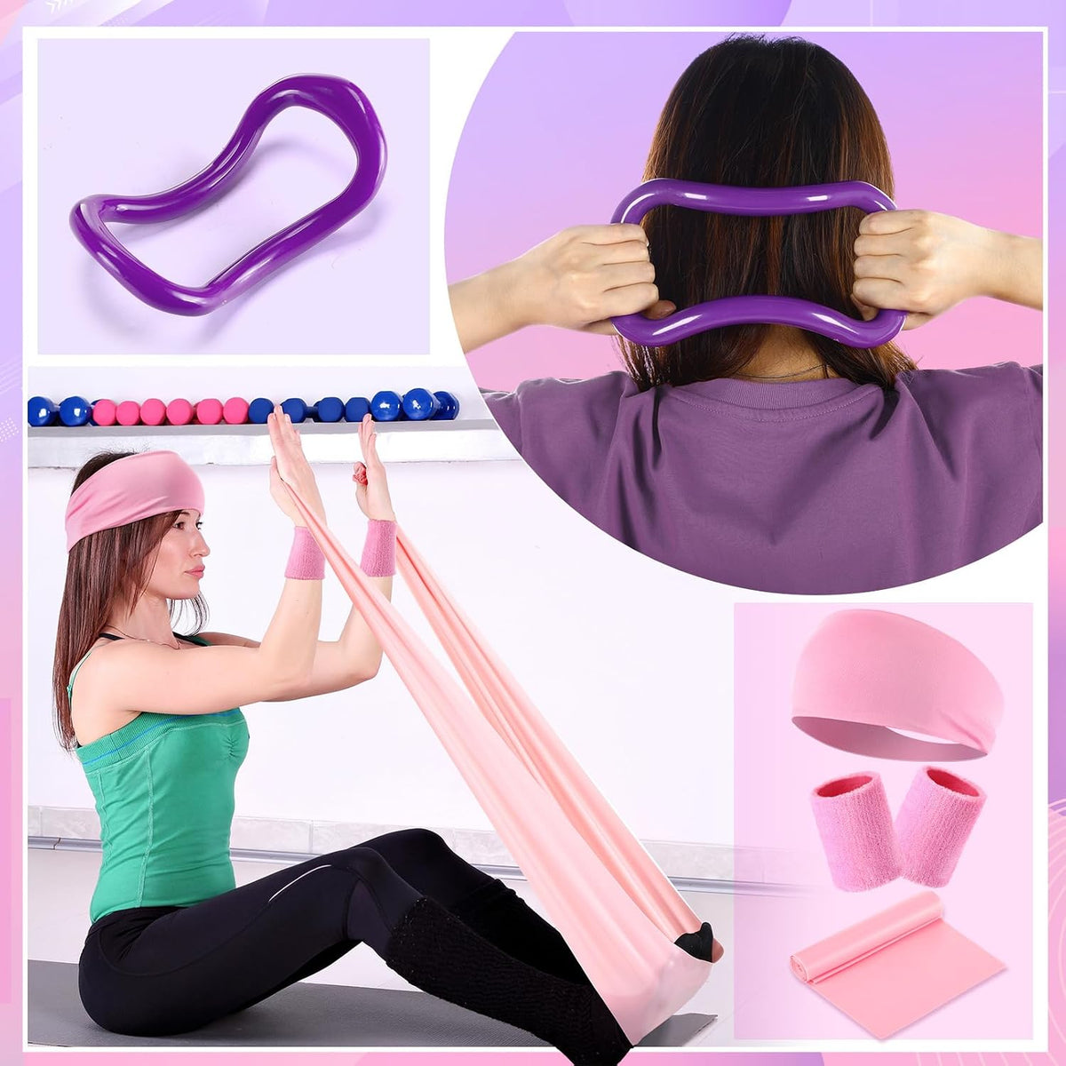 Home Pilates Essentials Kit for Women 30 Pcs Pilates Ring and Ball Equipment Set with Yoga Ball Stretching Strap 8 Shape Resistance Bands Non Slip Sock Wristbands Gym Bags Exercise