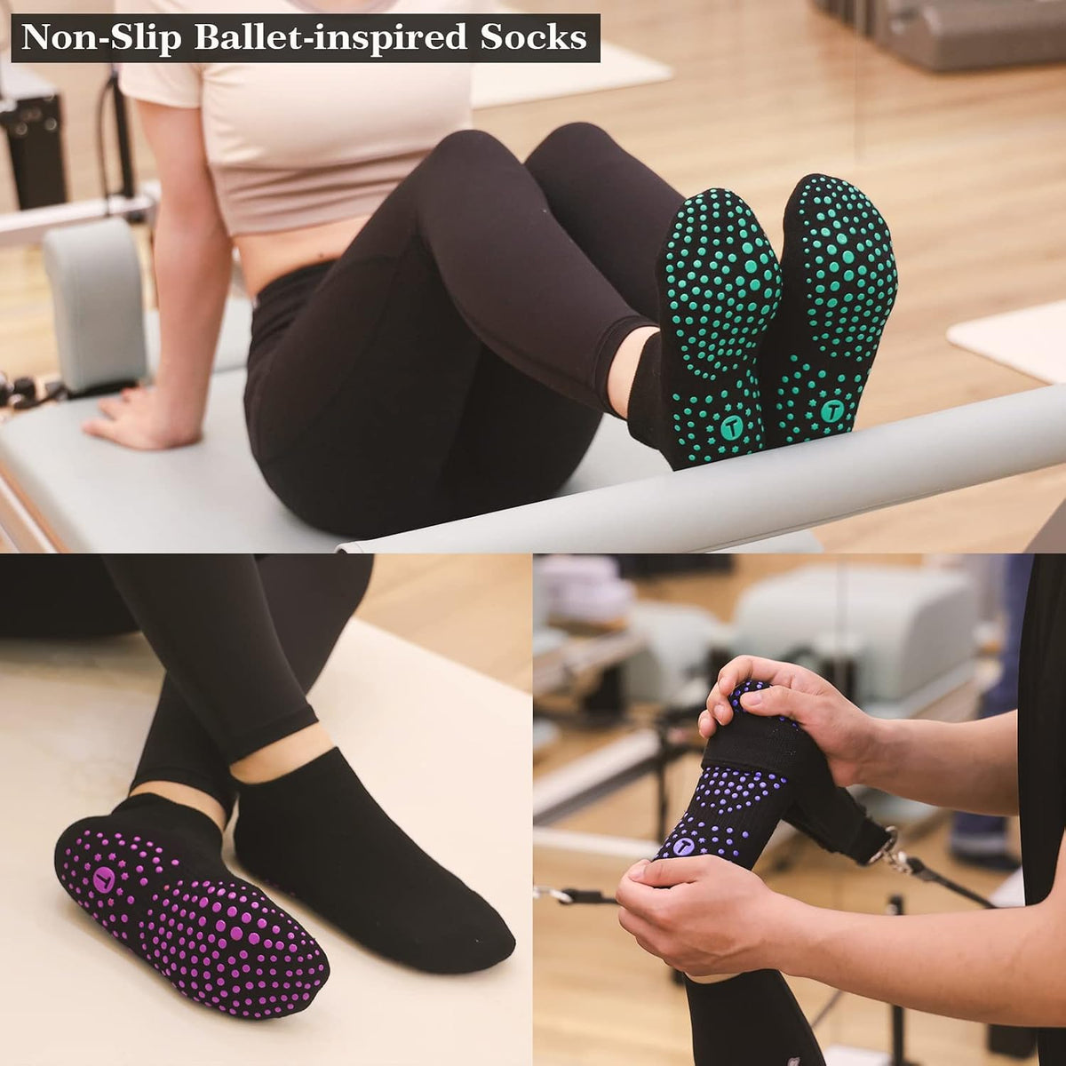 Pilates Socks for Women, Cushioned Grip Yoga Socks, Barre Socks