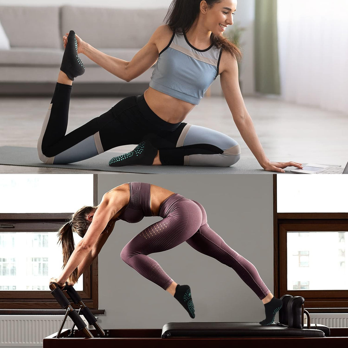 Pilates Socks for Women, Cushioned Grip Yoga Socks, Barre Socks