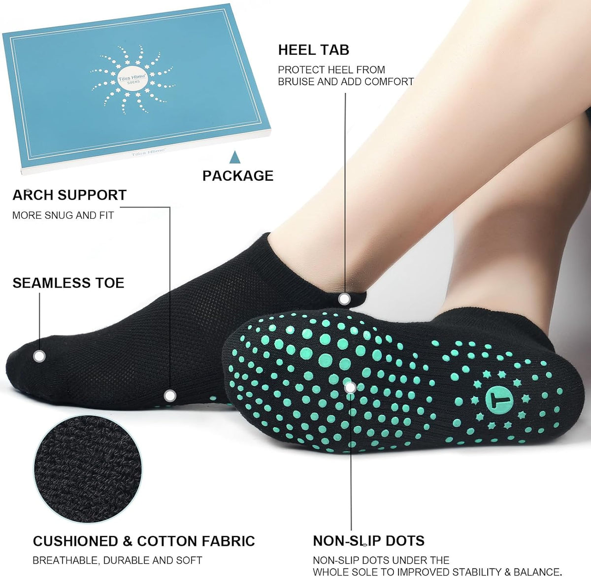 Pilates Socks for Women, Cushioned Grip Yoga Socks, Barre Socks