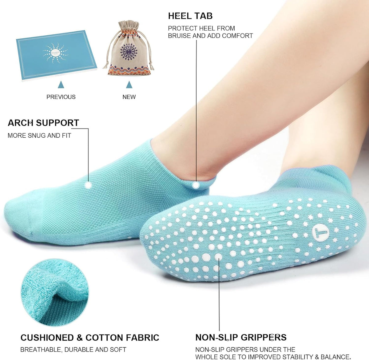 Pilates Socks for Women, Cushioned Grip Yoga Socks, Barre Socks
