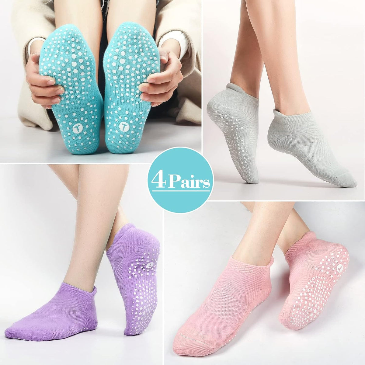 Pilates Socks for Women, Cushioned Grip Yoga Socks, Barre Socks