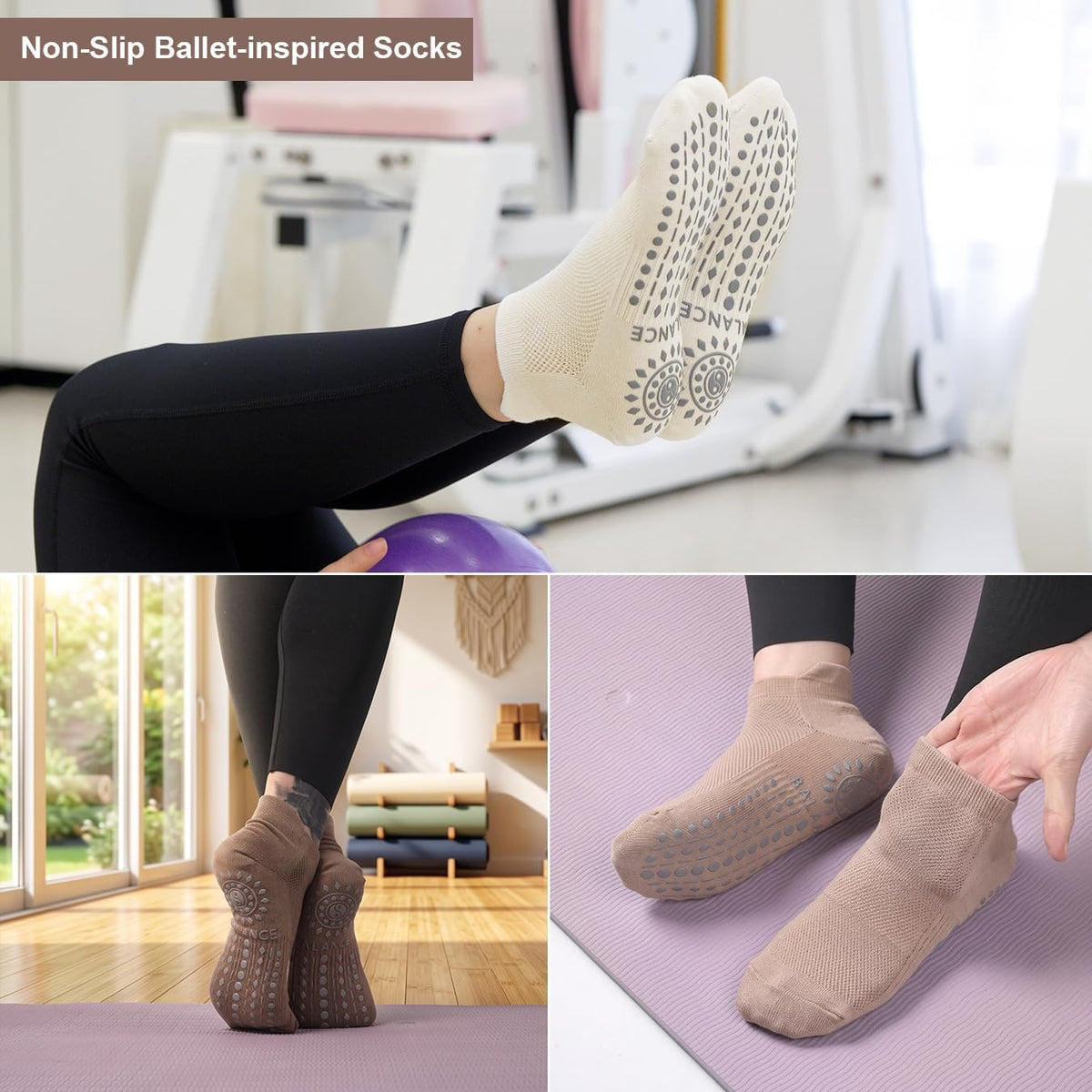 Pilates Socks for Women, Cushioned Grip Yoga Socks, Barre Socks