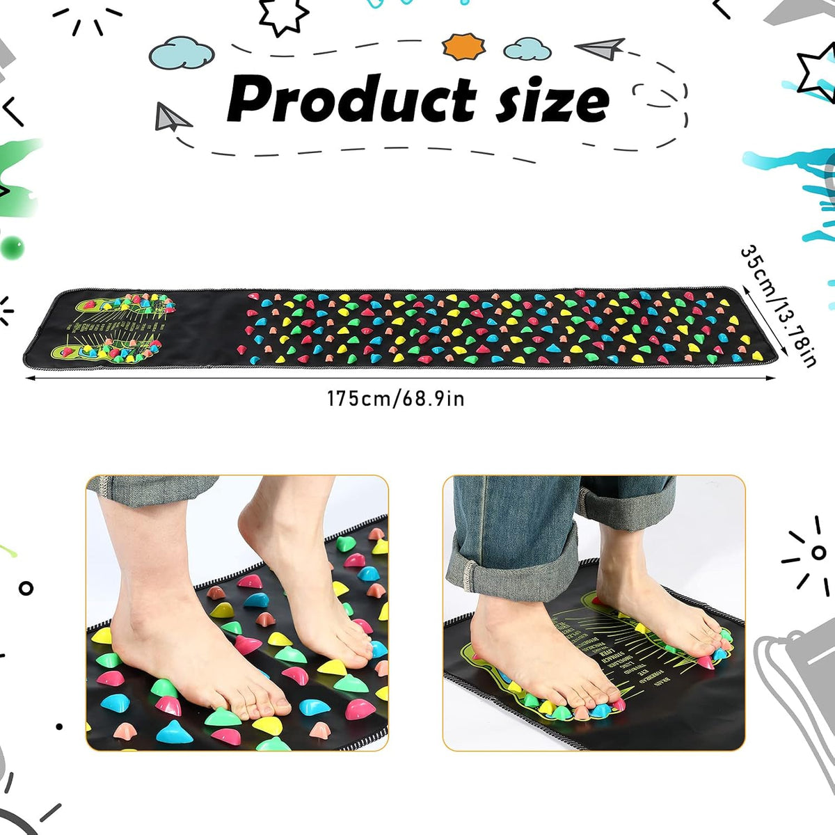 Foot Acupressure Mat Walk Stone Road,55.12 X 13.78 Inches
