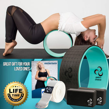 Yoga Wheel Kit for Beginners - Wheel, 2 Blocks, Strap & Guide