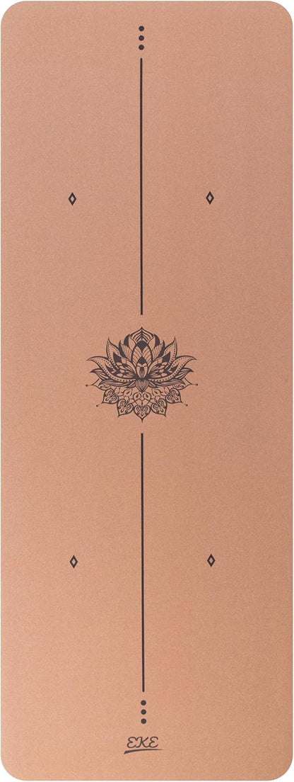 EKE Cork Yoga Mat with body Lines-Non-Slip Sweatproof Surface-100% Recycleable Materials-Eco Friendly-Ideal for Hot Yoga