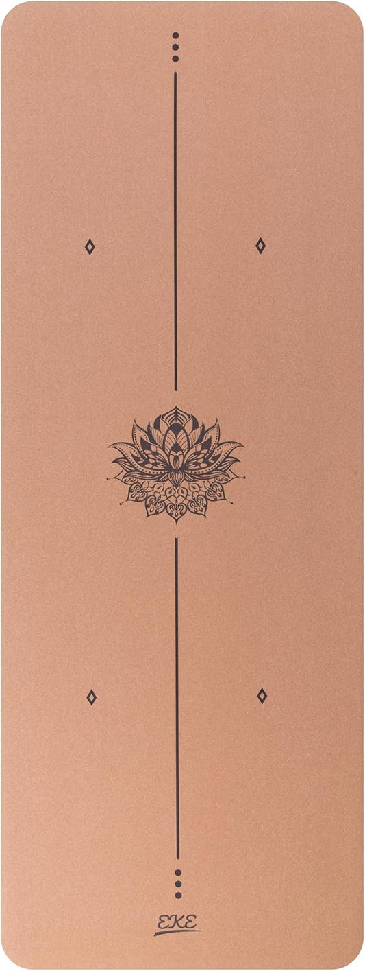 EKE Cork Yoga Mat with body Lines-Non-Slip Sweatproof Surface-100% Recycleable Materials-Eco Friendly-Ideal for Hot Yoga