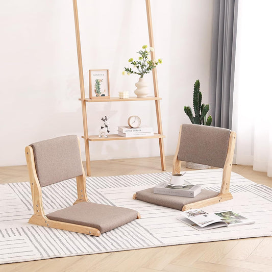 Tiita Foldable Meditation Floor Chairs with Back Support, Wood Grey