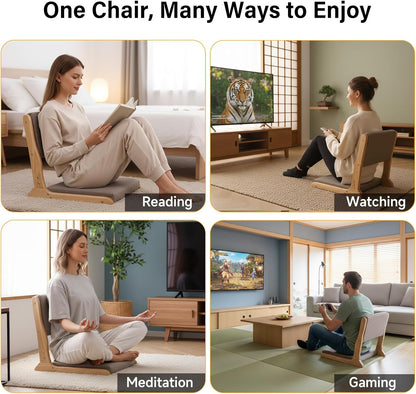 Tiita Foldable Meditation Floor Chairs with Back Support, Wood Grey