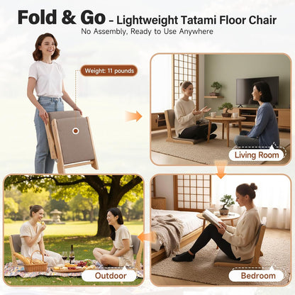 Tiita Foldable Meditation Floor Chairs with Back Support, Wood Grey