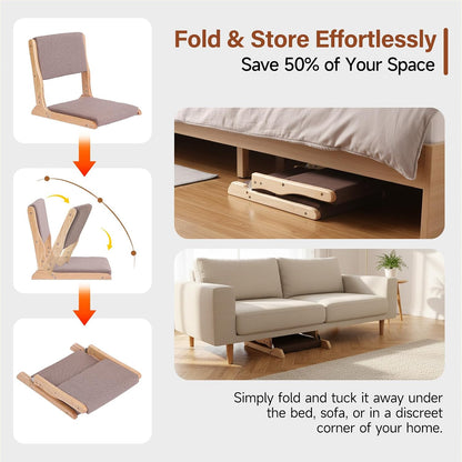 Tiita Foldable Meditation Floor Chairs with Back Support, Wood Grey
