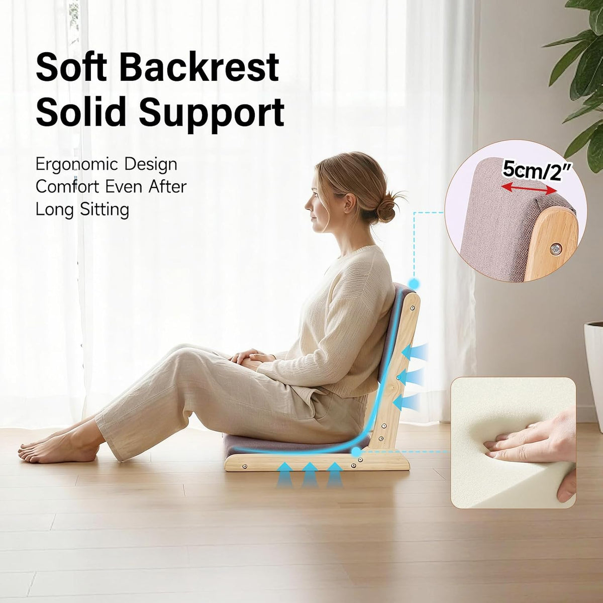Tiita Foldable Meditation Floor Chairs with Back Support, Wood Grey