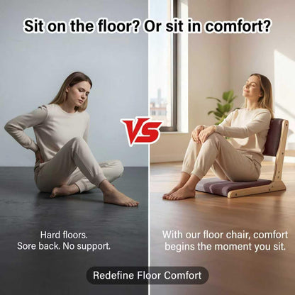Tiita Foldable Meditation Floor Chairs with Back Support, Wood Grey