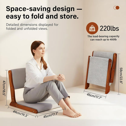 Tiita Foldable Meditation Floor Chairs with Back Support, Wood Grey