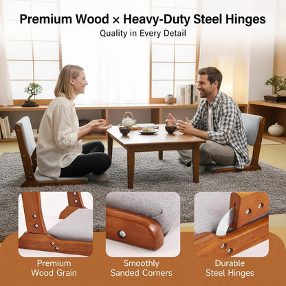 Tiita Foldable Meditation Floor Chairs with Back Support, Wood Grey