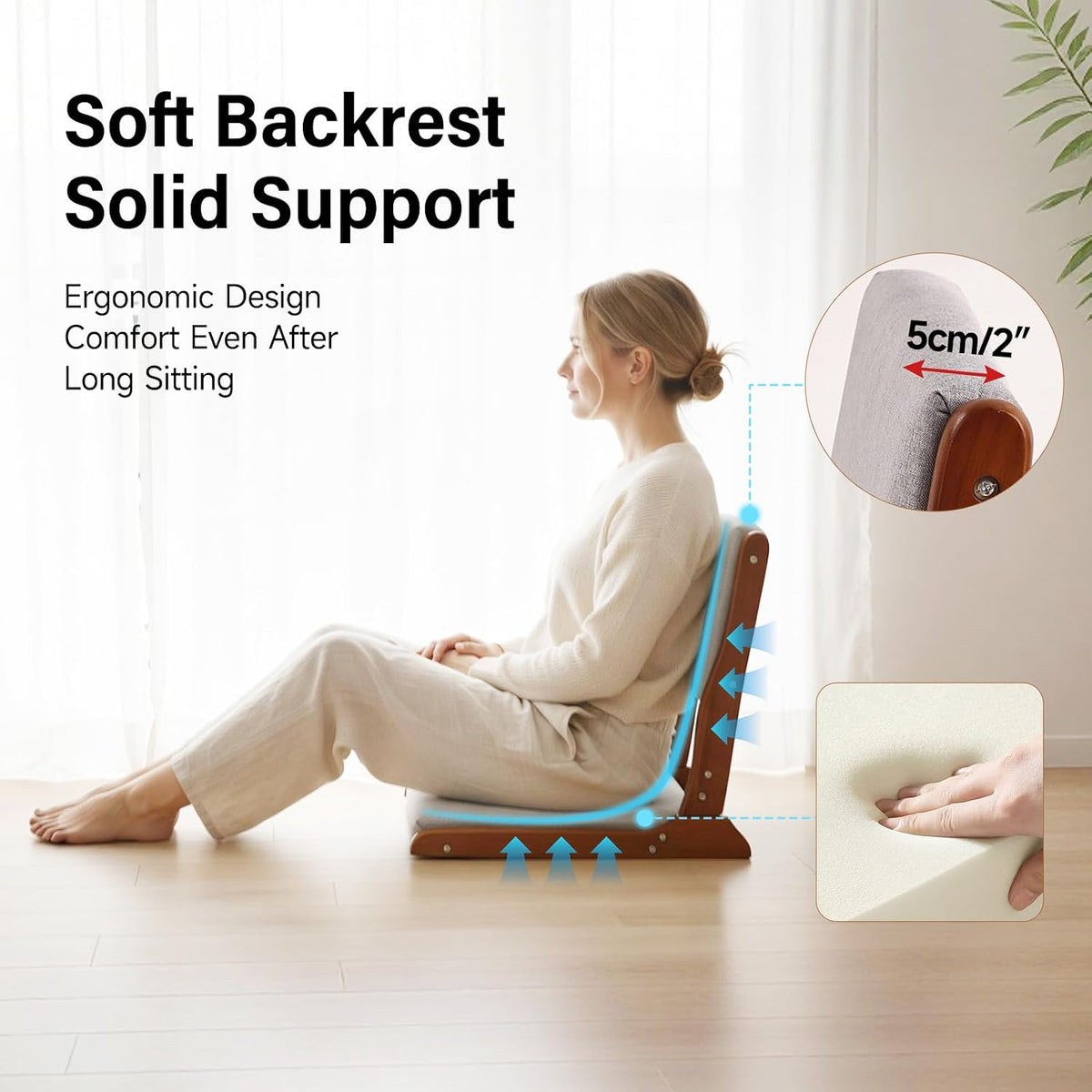 Tiita Foldable Meditation Floor Chairs with Back Support, Wood Grey