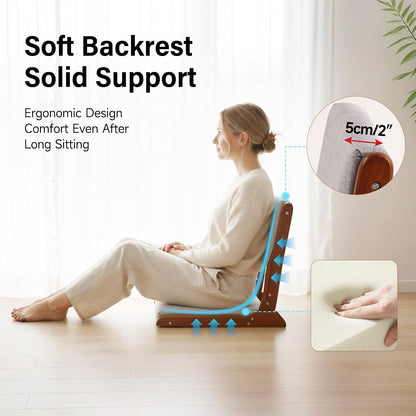 Tiita Foldable Meditation Floor Chairs with Back Support, Wood Grey