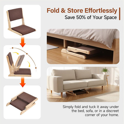 Tiita Foldable Meditation Floor Chairs with Back Support, Wood Grey