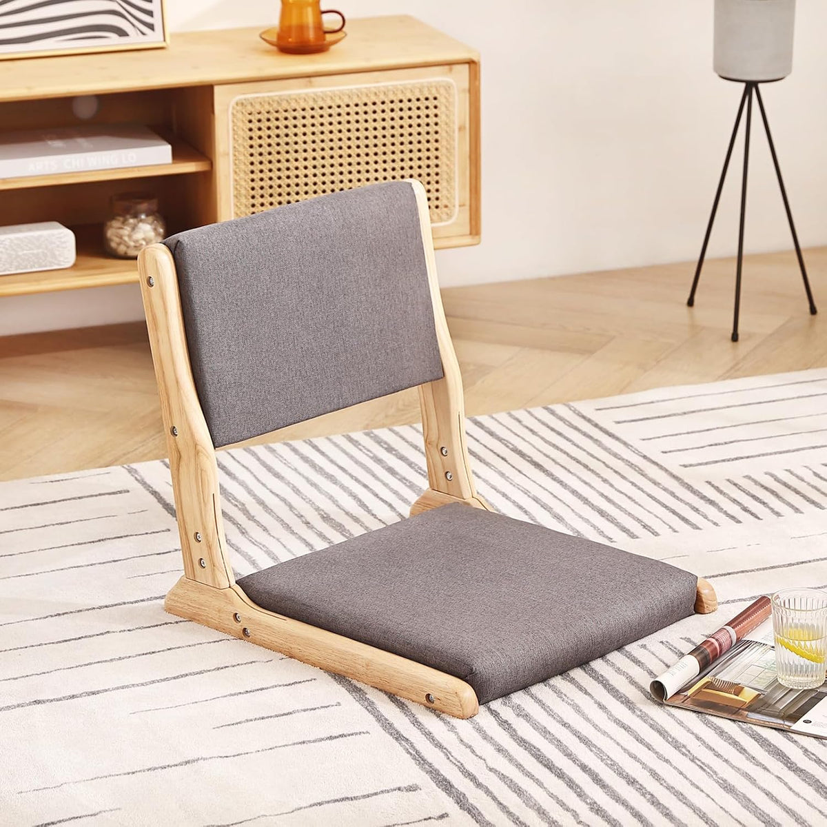 Tiita Foldable Meditation Floor Chairs with Back Support, Wood Grey