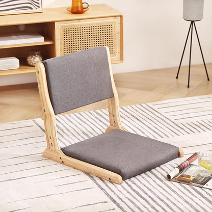 Tiita Foldable Meditation Floor Chairs with Back Support, Wood Grey