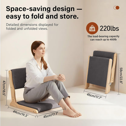 Tiita Foldable Meditation Floor Chairs with Back Support, Wood Grey