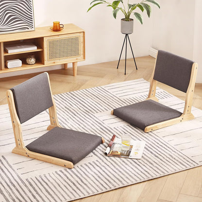 Tiita Foldable Meditation Floor Chairs with Back Support, Wood Grey