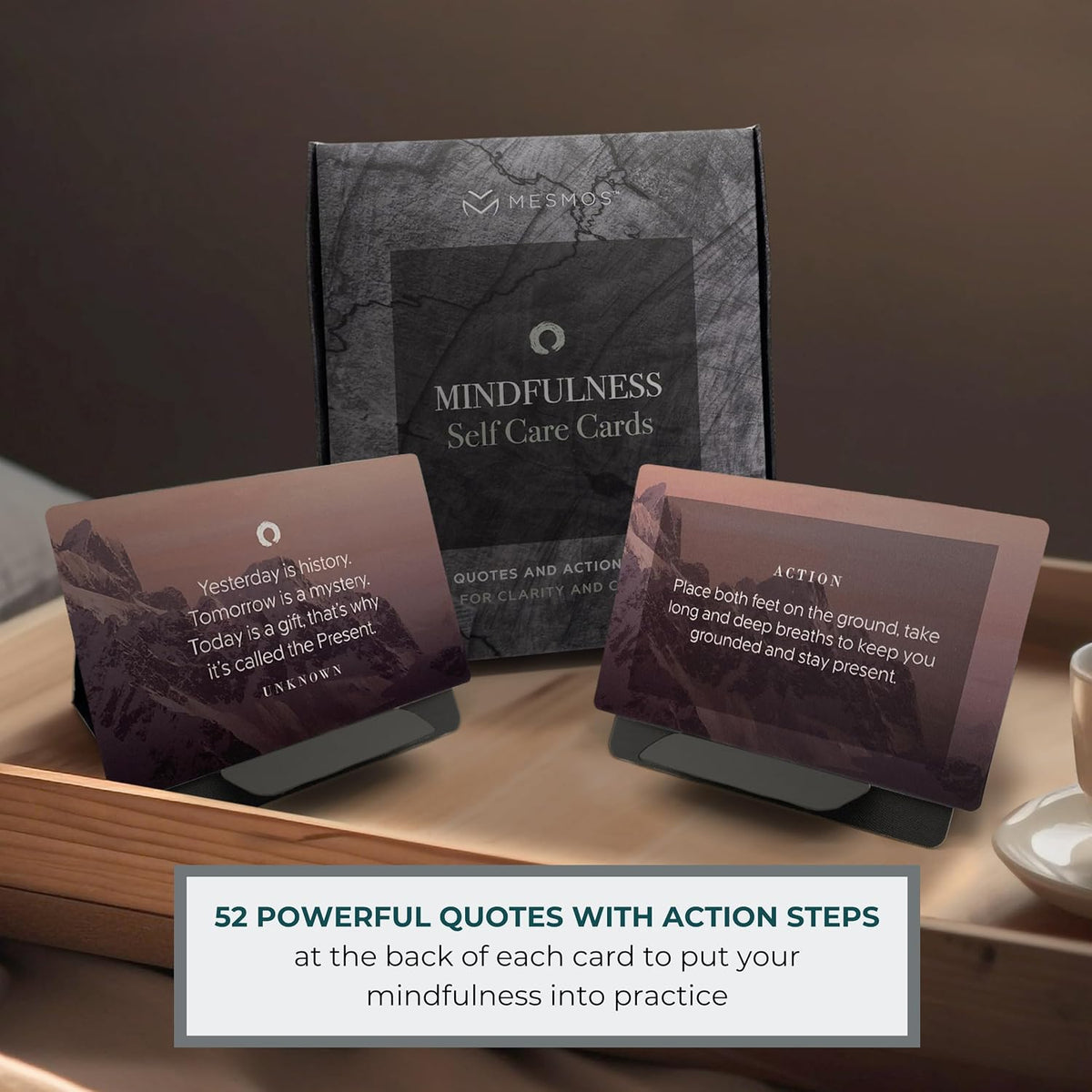 MESMOS 52 Mindfulness Cards with Action Plans. Relaxation Stress Relief Gifts for Men and Women, Positive Affirmation Cards, Anxiety Relief Items, Meditation Self Care Kit, Relaxing Spiritual Gifts