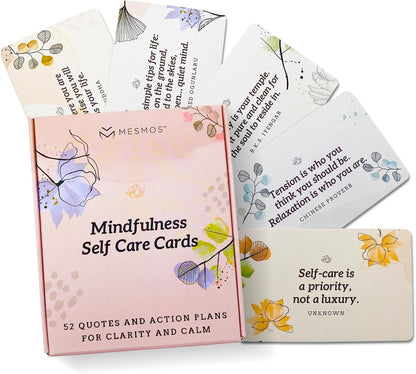 MESMOS 52 Mindfulness Cards with Action Plans. Relaxation Stress Relief Gifts for Men and Women, Positive Affirmation Cards, Anxiety Relief Items, Meditation Self Care Kit, Relaxing Spiritual Gifts