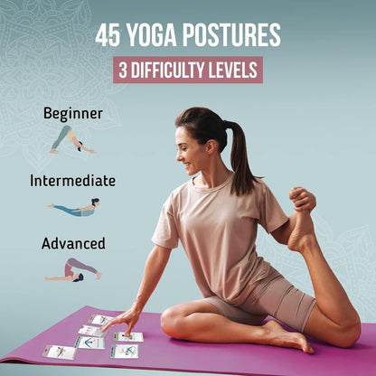 Yoga Cards Flashcard Deck - 50 Plastic Cards, One Size - 45 Asanas & Sanskrit Names - Yoga Gifts for Women