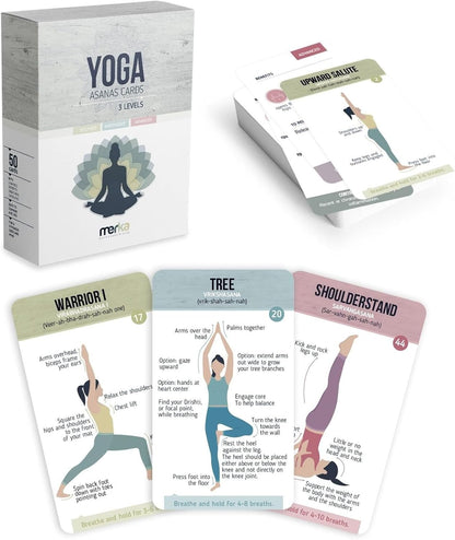 Yoga Cards Flashcard Deck - 50 Plastic Cards, One Size - 45 Asanas & Sanskrit Names - Yoga Gifts for Women