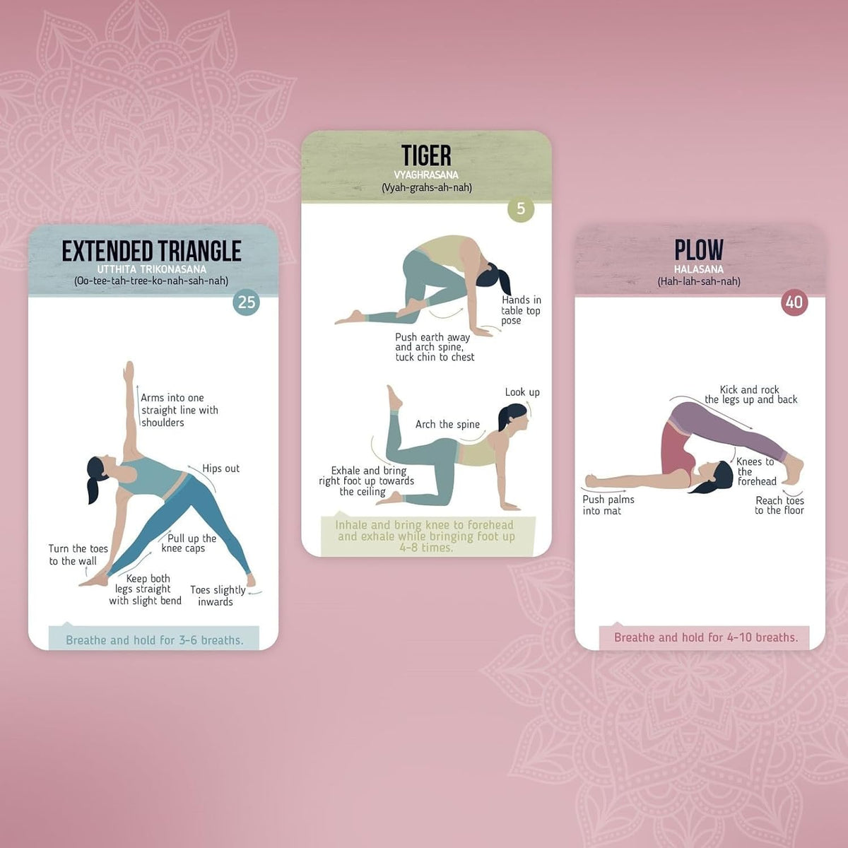 Yoga Cards Flashcard Deck - 50 Plastic Cards, One Size - 45 Asanas & Sanskrit Names - Yoga Gifts for Women