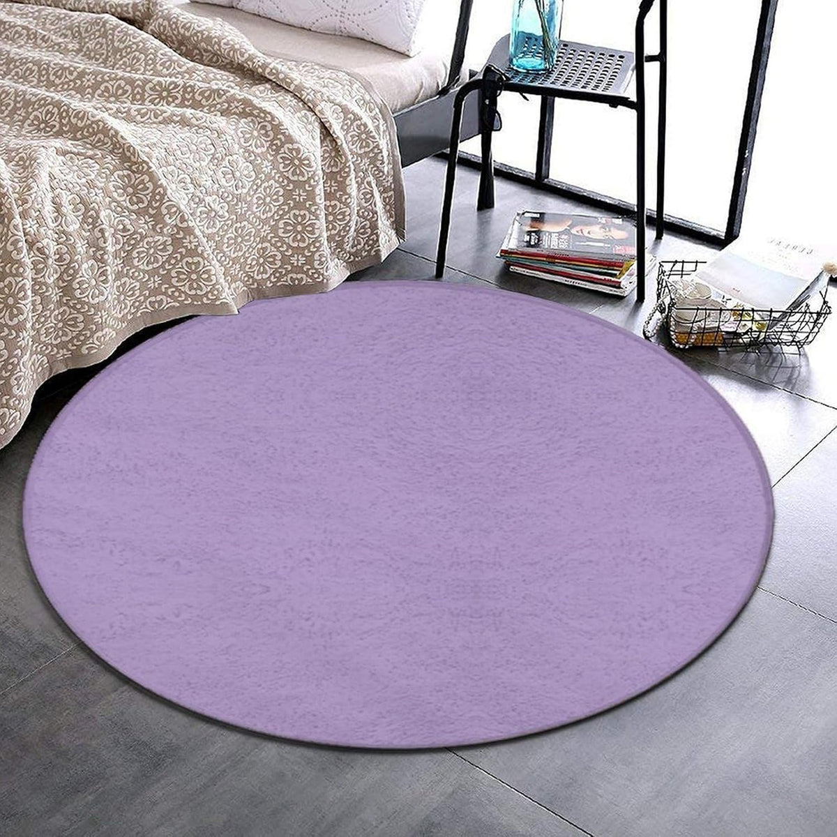 Women's Large Home Decor Mat, Soft Round Yoga Carpet, Non Slip Machine Washable Home Office Circle Rug Purple