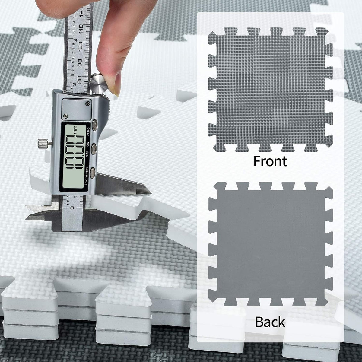 EVA Rubber 18 Tiles Interlocking Puzzle Foam Floor Mats - Baby Play Mat for Playing | Exercise Mat for Home Workout. White, Pink, Gray. QC-ACLb18N
