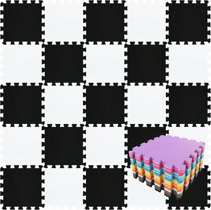 EVA Rubber 18 Tiles Interlocking Puzzle Foam Floor Mats - Baby Play Mat for Playing | Exercise Mat for Home Workout. White, Pink, Gray. QC-ACLb18N