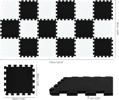 EVA Rubber 18 Tiles Interlocking Puzzle Foam Floor Mats - Baby Play Mat for Playing | Exercise Mat for Home Workout. White, Pink, Gray. QC-ACLb18N