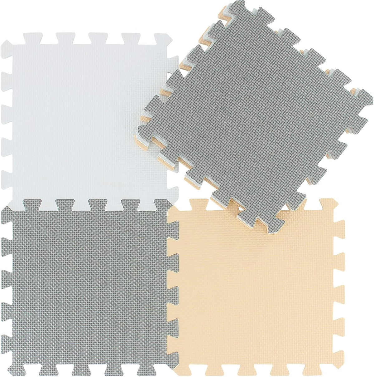 EVA Rubber 18 Tiles Interlocking Puzzle Foam Floor Mats - Baby Play Mat for Playing | Exercise Mat for Home Workout. White, Pink, Gray. QC-ACLb18N