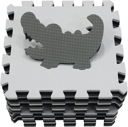 EVA Rubber 18 Tiles Interlocking Puzzle Foam Floor Mats - Baby Play Mat for Playing | Exercise Mat for Home Workout. White, Pink, Gray. QC-ACLb18N