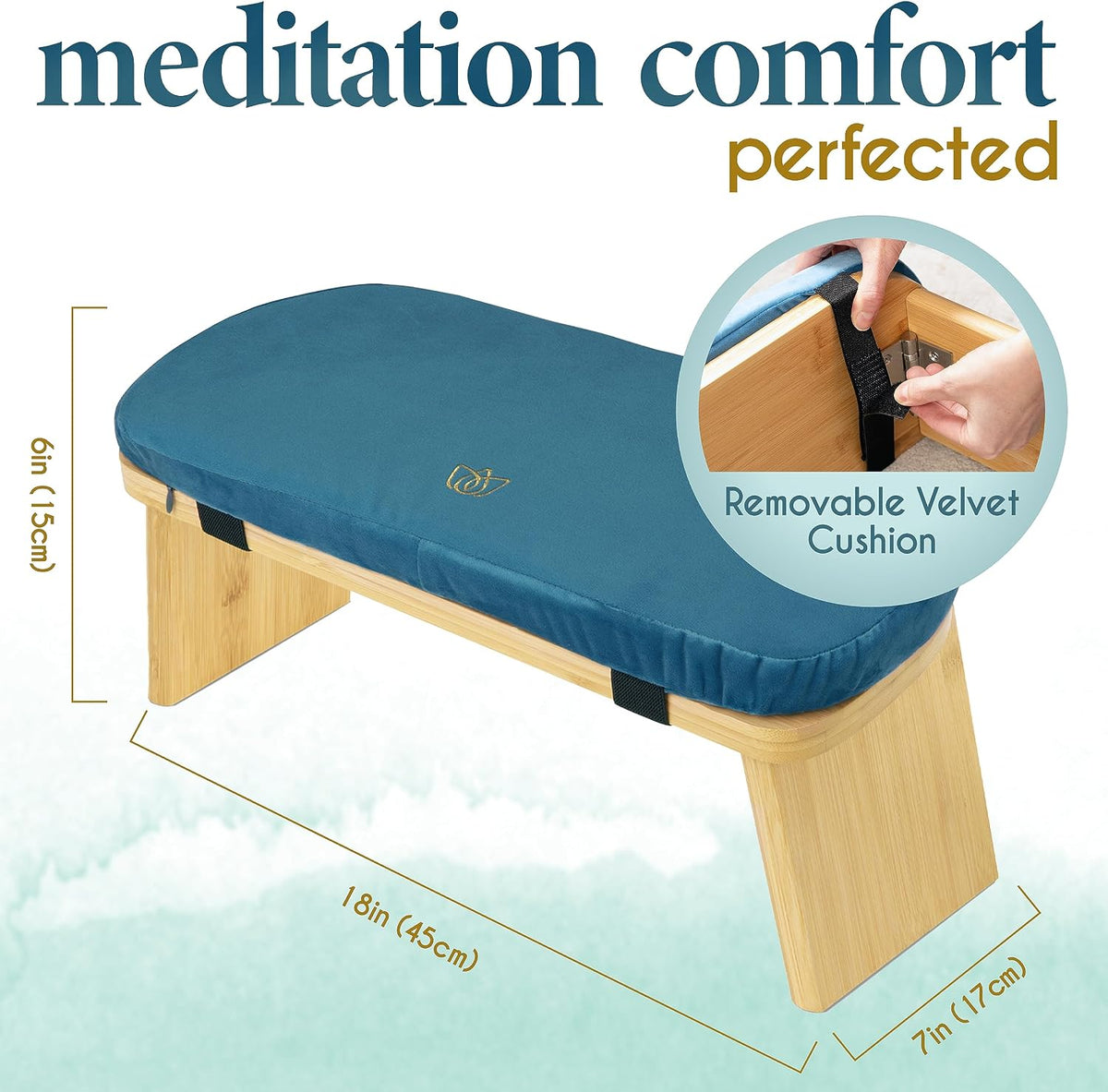 Folding Bamboo Meditation Chair 18 x 7 x 6 in Grey Kneeling Bench