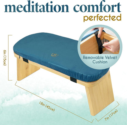 Folding Bamboo Meditation Chair 18 x 7 x 6 in Grey Kneeling Bench