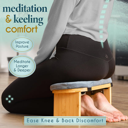 Folding Bamboo Meditation Chair 18 x 7 x 6 in Grey Kneeling Bench