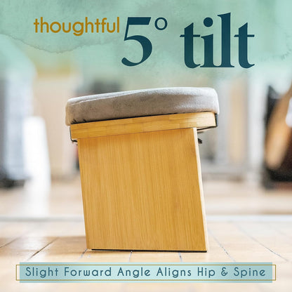 Folding Bamboo Meditation Chair 18 x 7 x 6 in Grey Kneeling Bench