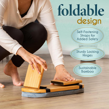 Folding Bamboo Meditation Chair 18 x 7 x 6 in Grey Kneeling Bench