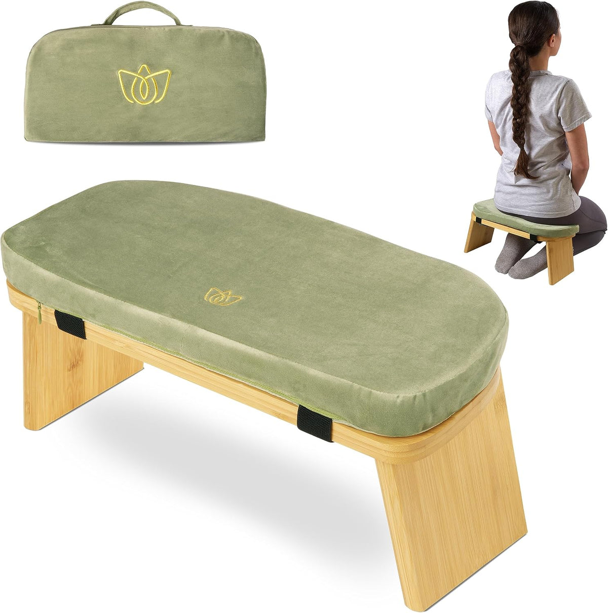 Folding Bamboo Meditation Chair 18 x 7 x 6 in Grey Kneeling Bench
