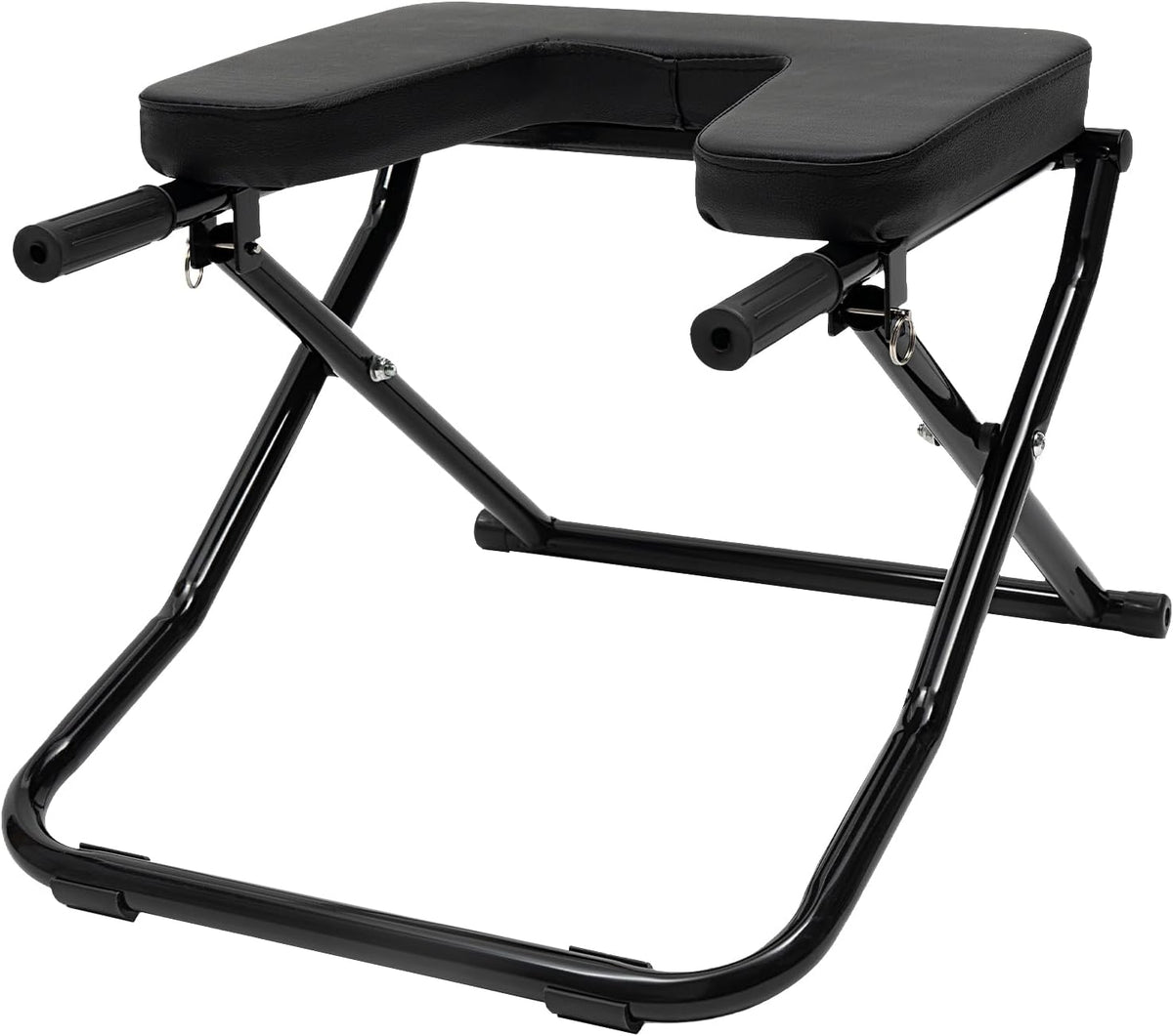 Foldable Yoga Inversion Chair for Headstand and Back Relief, Black, Steel Frame with PU Cushion, 330 lbs Weight Capacity, Portable Workout Bench