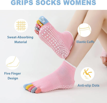 Yoga Toe Socks for Women: Non Slip Grip Socks for Pilates Dance