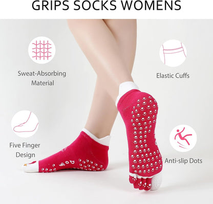 Yoga Toe Socks for Women: Non Slip Grip Socks for Pilates Dance
